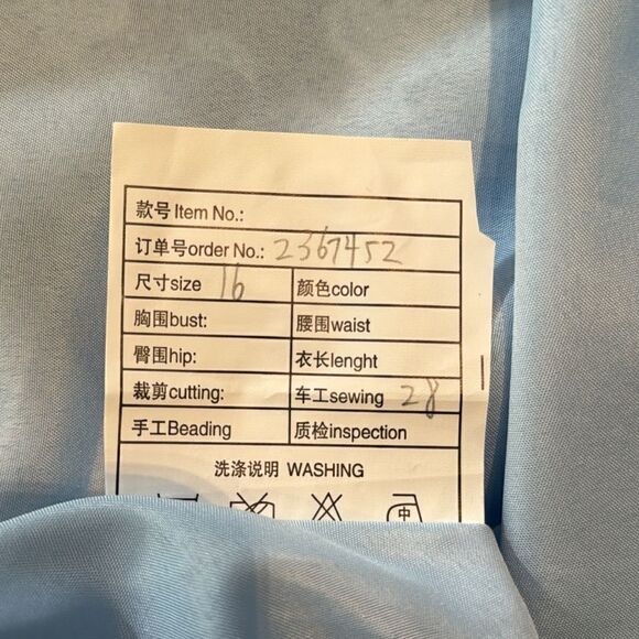 Women’s Pale Blue Off the Shoulder Chiffon Bridesmaid Dress Corset Size 16 NWOT - Picture 13 of 13